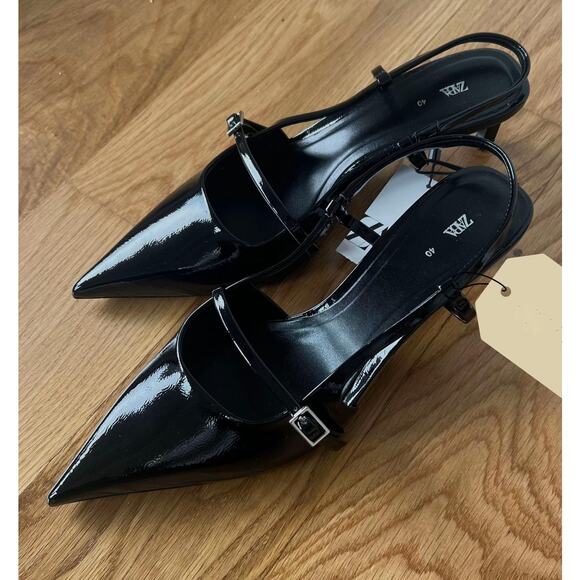ZARA Faux Patent Leather Slingback Heels NWT 🔥 Pointed Toe Size 8 - Picture 8 of 16